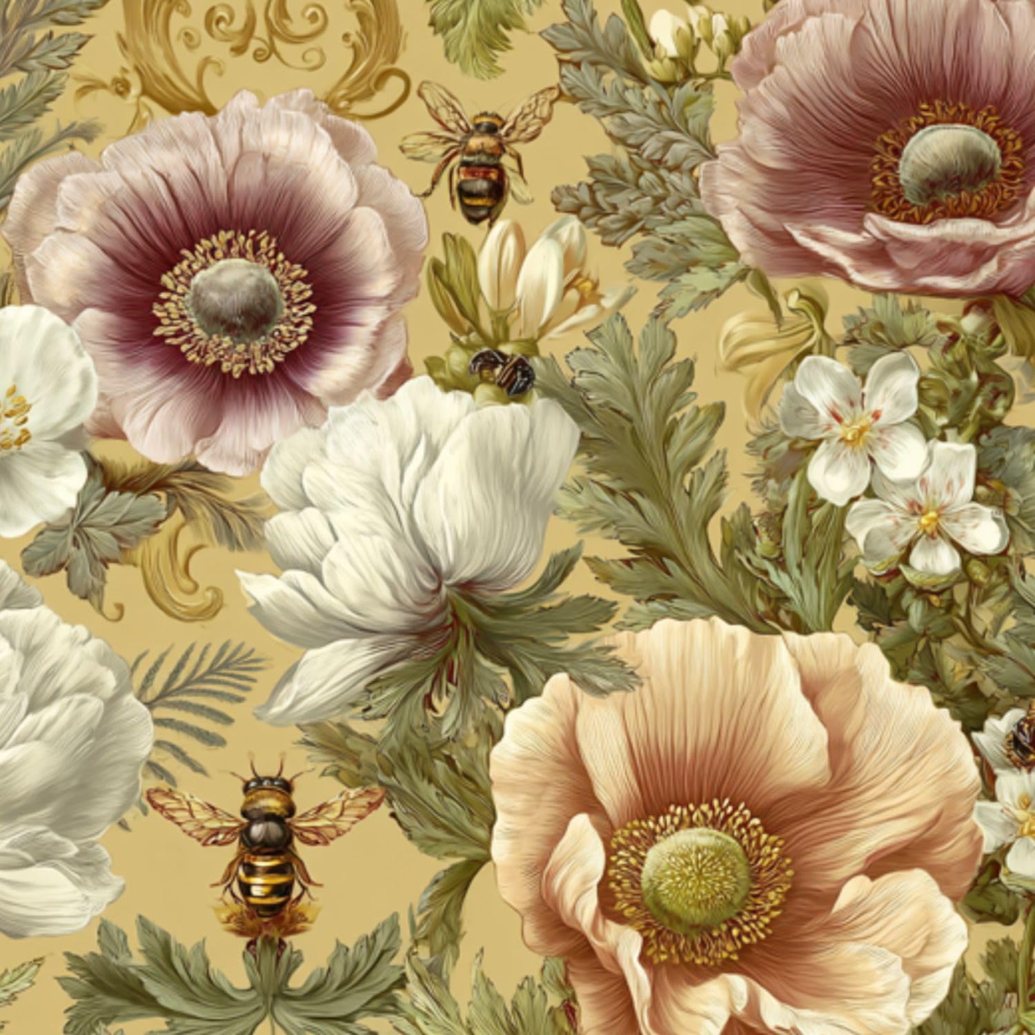 Deruinvaio Multi10 Self Adhesive Feature Removable Classic Cottagecore Floral Peel And Stick Vinyl Wallpaper Roll, Sticky Lining Paper For Bedroom, Living Room, Kitchen Walls
