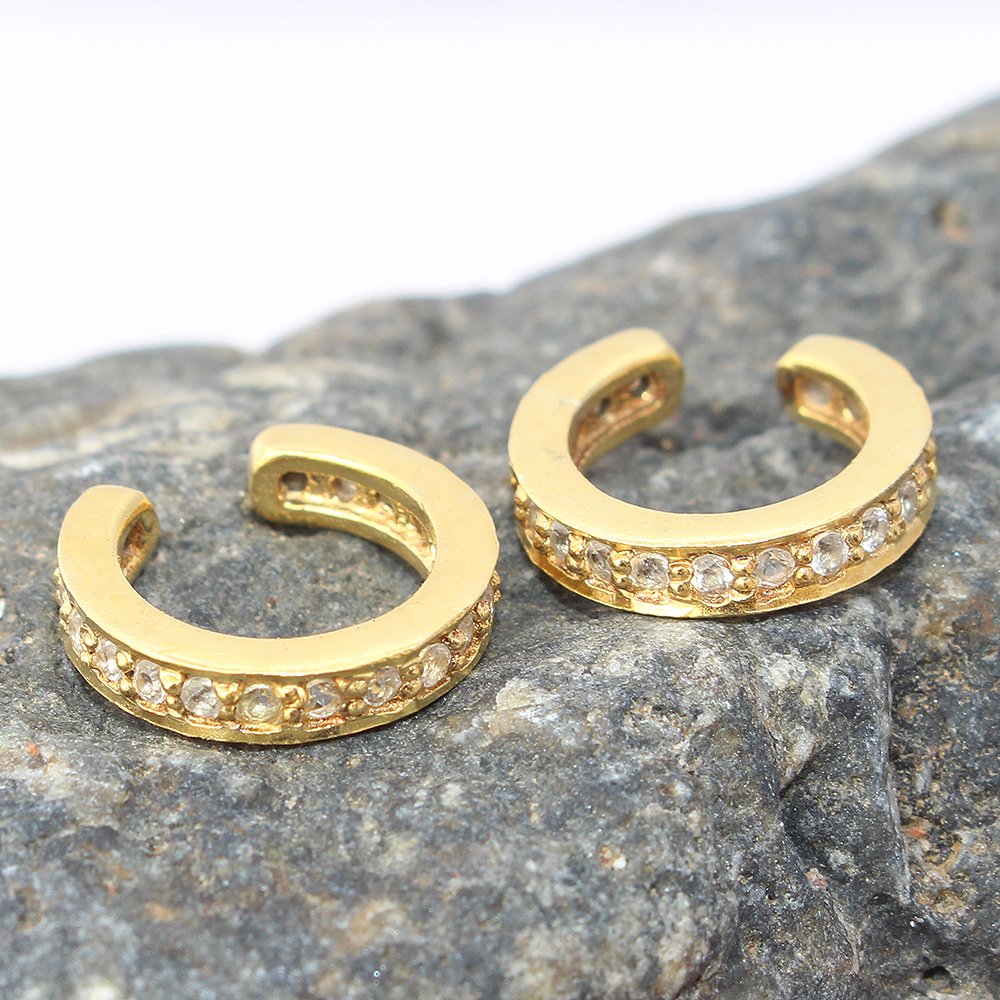 Kanika Jewelry Trove Set Of 2Pcs White Topaz Gold Over Silver Ear Cuff Earrings