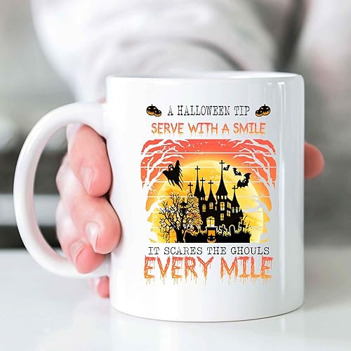 Miniatura 4 de Novelty Gift Novelty Halloween Gift For Spread Cheerfulness, Scare The Ghouls Every Mile - A Halloween Tip Serve With A Smile, 11 Oz White Ceramic