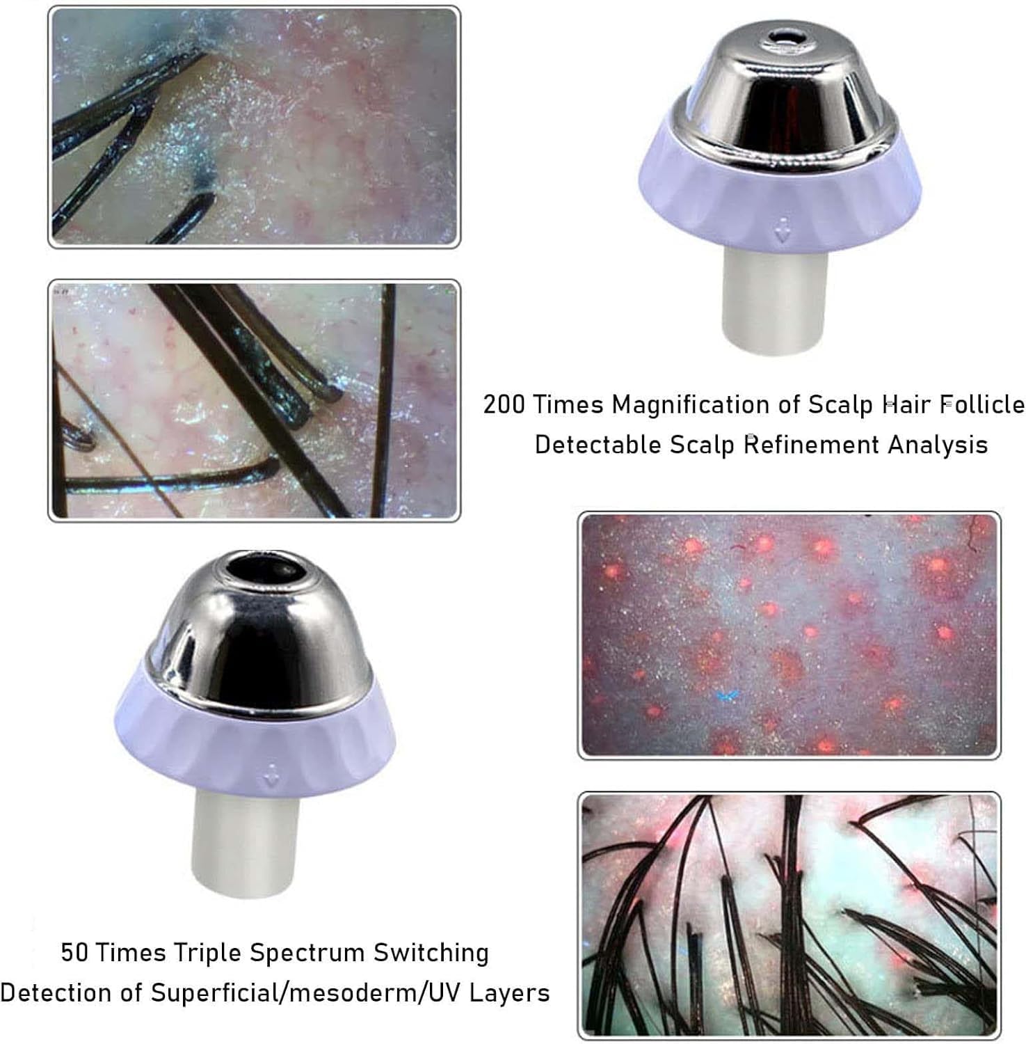 Haar-Haut-Analysegerät, Hautdiagnose-Haaranalysegerät, Con cabezales duales de 50x/200x y un tamaño de folículo de 11 pulgadas, Ideal para salones de belleza