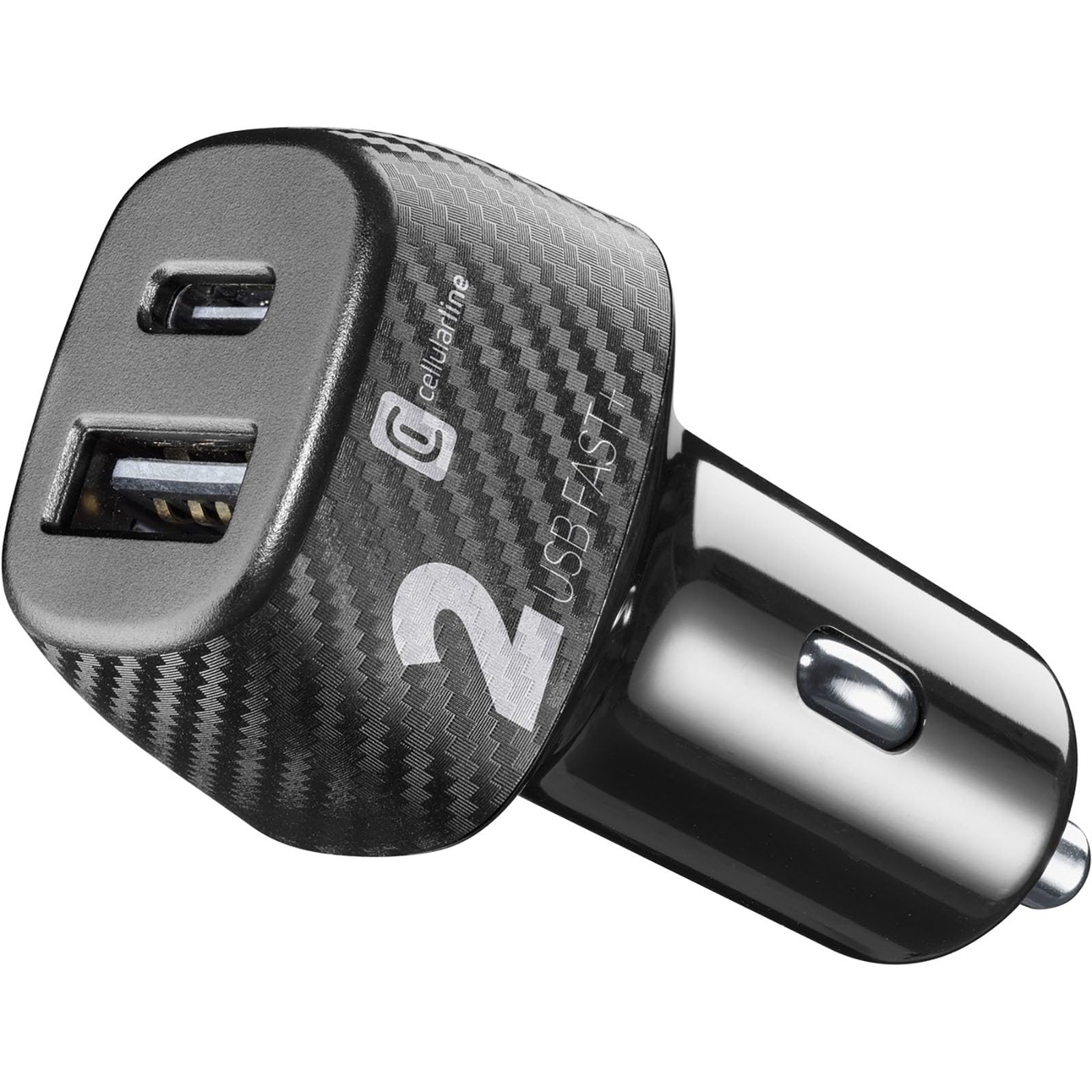 Cellularline - Caricabatterie da Auto per Accendisigari 12/24V con Presa USB-C e USB con 32 Watt di Potenza in Ricarica Rapida - iPhone, Samsung, Huawei And Other Smartphones And Tablets