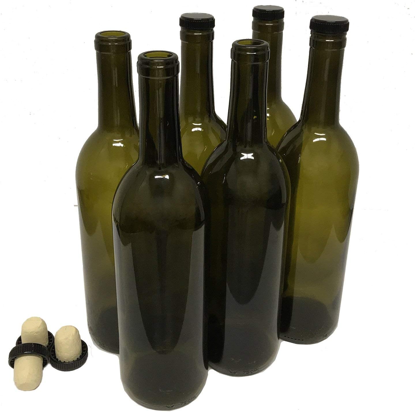 nicebottles Wine Bottles with Corks, Antique Green, 750ml - Pack of 6