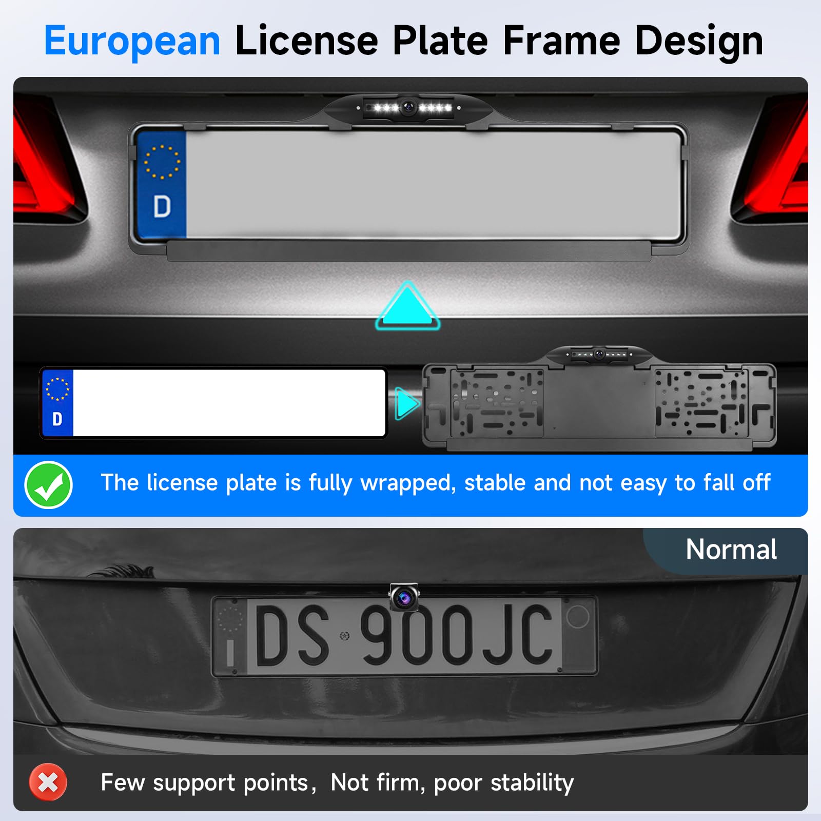 Hodozzy Caméra de Recul 1080P pour Voiture, Support de Plaque D'Immatriculation Universel Camera de Recul Vision Nocturne Étanche Grand Angle de Vue Réglable pour Véhicule 12V Caméra Arrière Filaire