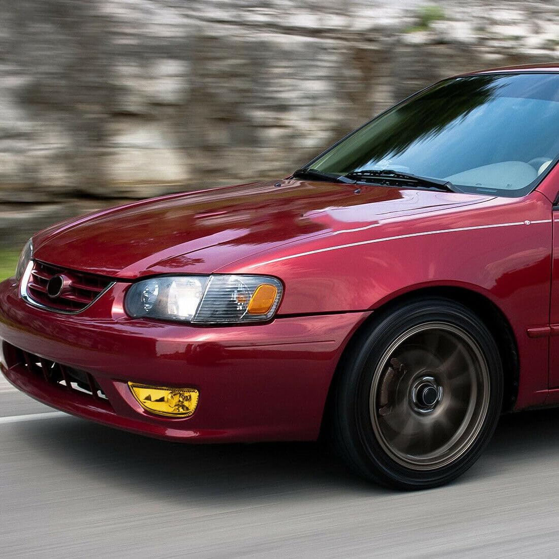 H3 Halogen Fog Lights Lamp Pair 12V 55W Yellow Lens - Direct Fit for 2001-2002 Corolla (LH/RH Set) OE 81220-02030 81210-02040 LH+RH