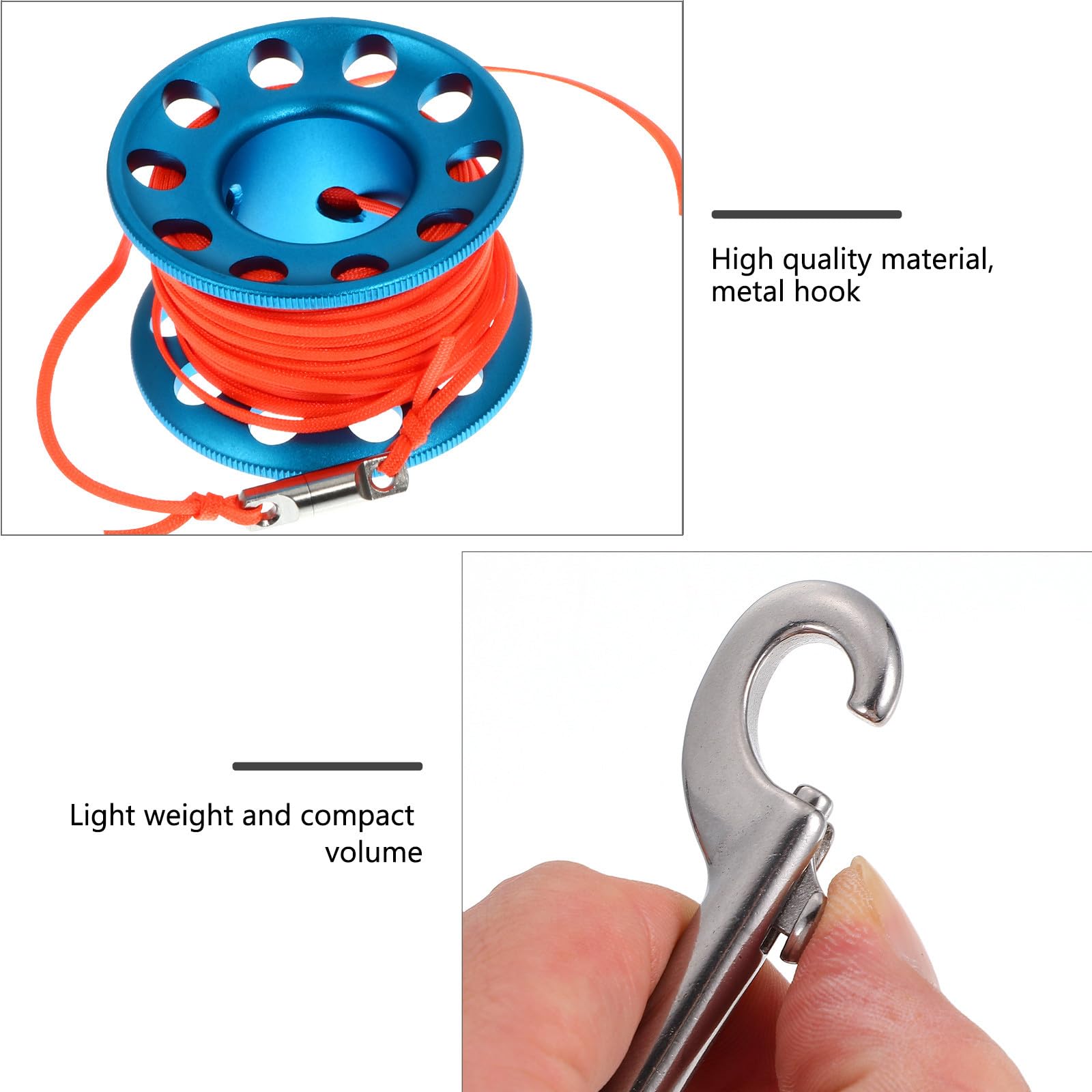 STOBAZA Robuste Aluminiumlegierung Tauchspulenrolle Blau 15m mit Schnappverschluss für Technisches Tauchen und Signalbojen