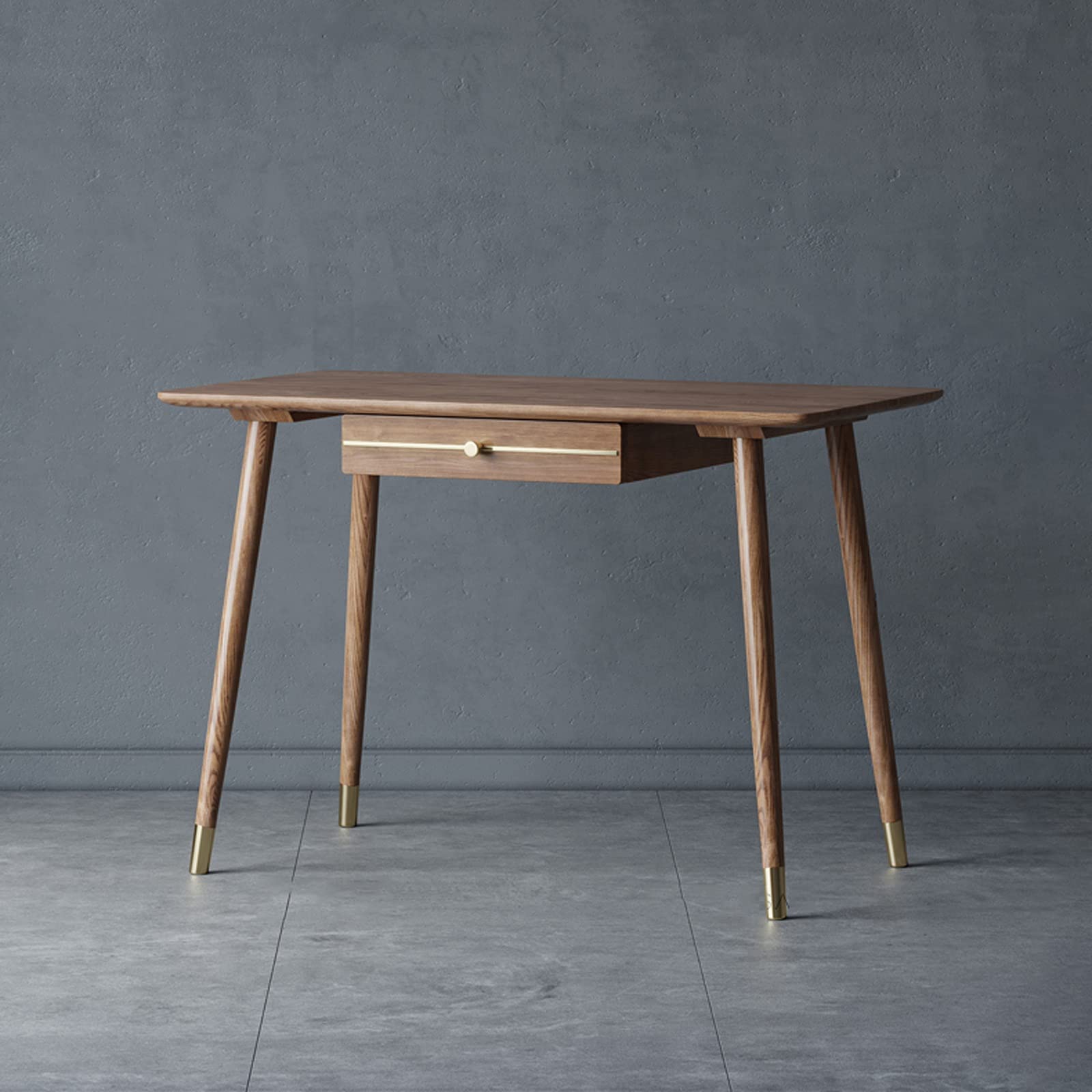 TABOJS Tavolo per Computer Elegante scrivania in Legno Scrivania per PC Desktop per la casa con cassettiera in Legno di Frassino, postazione di Lavoro per Studio con Piedini in Ottone
