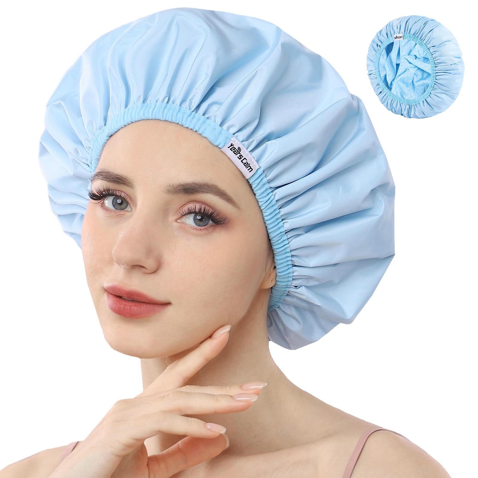 Years Calm Duschhauben für Frauen, wiederverwendbar, wasserdicht, Muster und einfarbig, zweilagiges Design für zweilagige Nutzung, schützt das Haar beim Duschen, im Spa, beim Kochen, Reinigen und auf