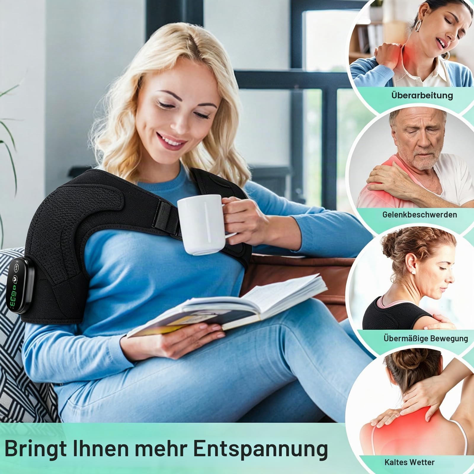 Triple Methode Schultermassagegerät, Schulter Massagegerät | Kabellose Schultermassage Gerät mit Wärme und Vibration, 5000mAh, 3-Gang, Vatertagsgeschenk für Papa Mama für Zuhause, Büro