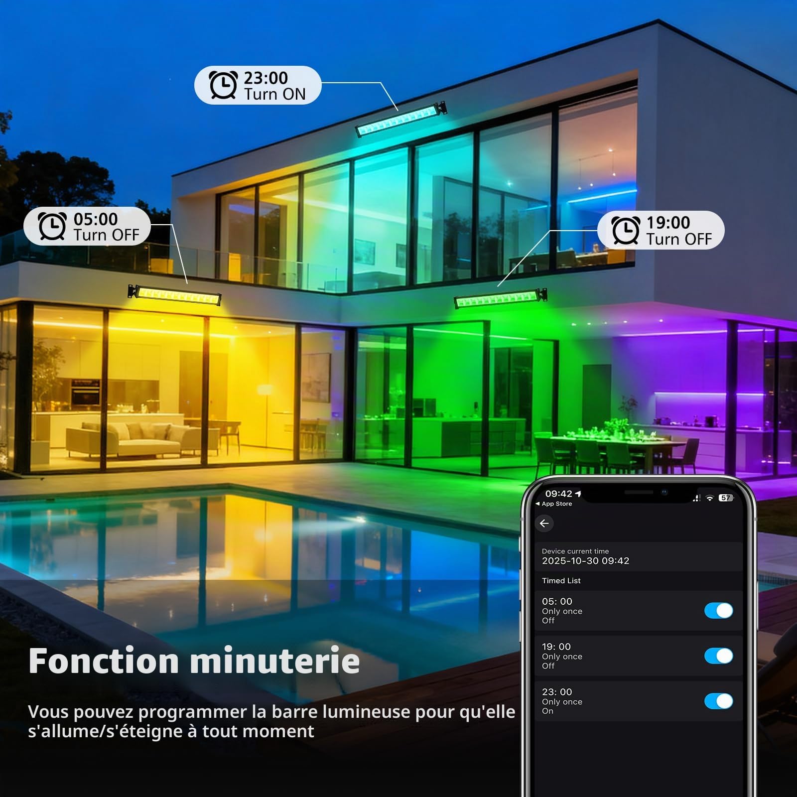 T-SUN RGBCW Projecteur LED Exterieur, 4 Pièces 50W Barre RGB Lumineuse, Eclairage Mural RGB Intelligent avec Télécommande/APP/Mémoire/Minuterie/Etanche IP66 pour Scène, Bar, Noël, Jardin