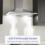 FIREGAS Range Hood 30 inch, Wall Mount Range Hood with LED Lights, 3-Speed Exhaust Fan, Ducted/Ductless Convertible, Aluminum Mesh Filters, Button Controls, Stainless Steel Kitchen Vent Hood