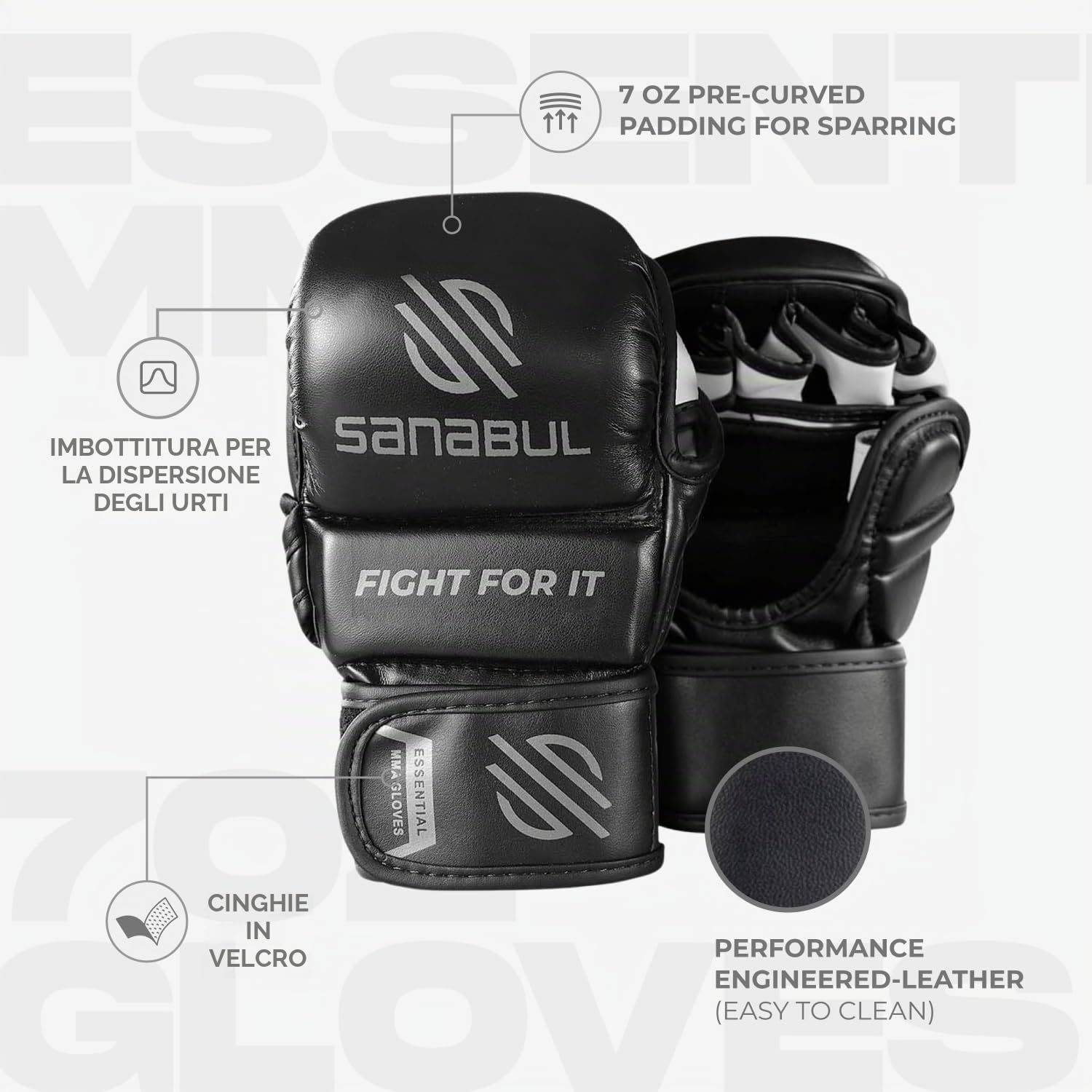 Sanabul Guanti da Combattimento ibridi MMA da 7 oz Essenziali
