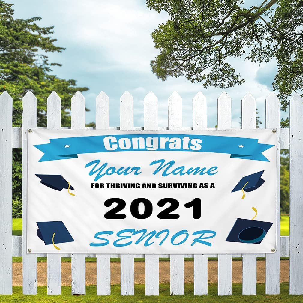 Custom Vinyl Banner Multiple Sizes Congrats Graduation Personalized Name Senior 2021 Holidays and Occasions Outdoor Weatherproof Yard Signs 4 Grommets 16x40Inches
