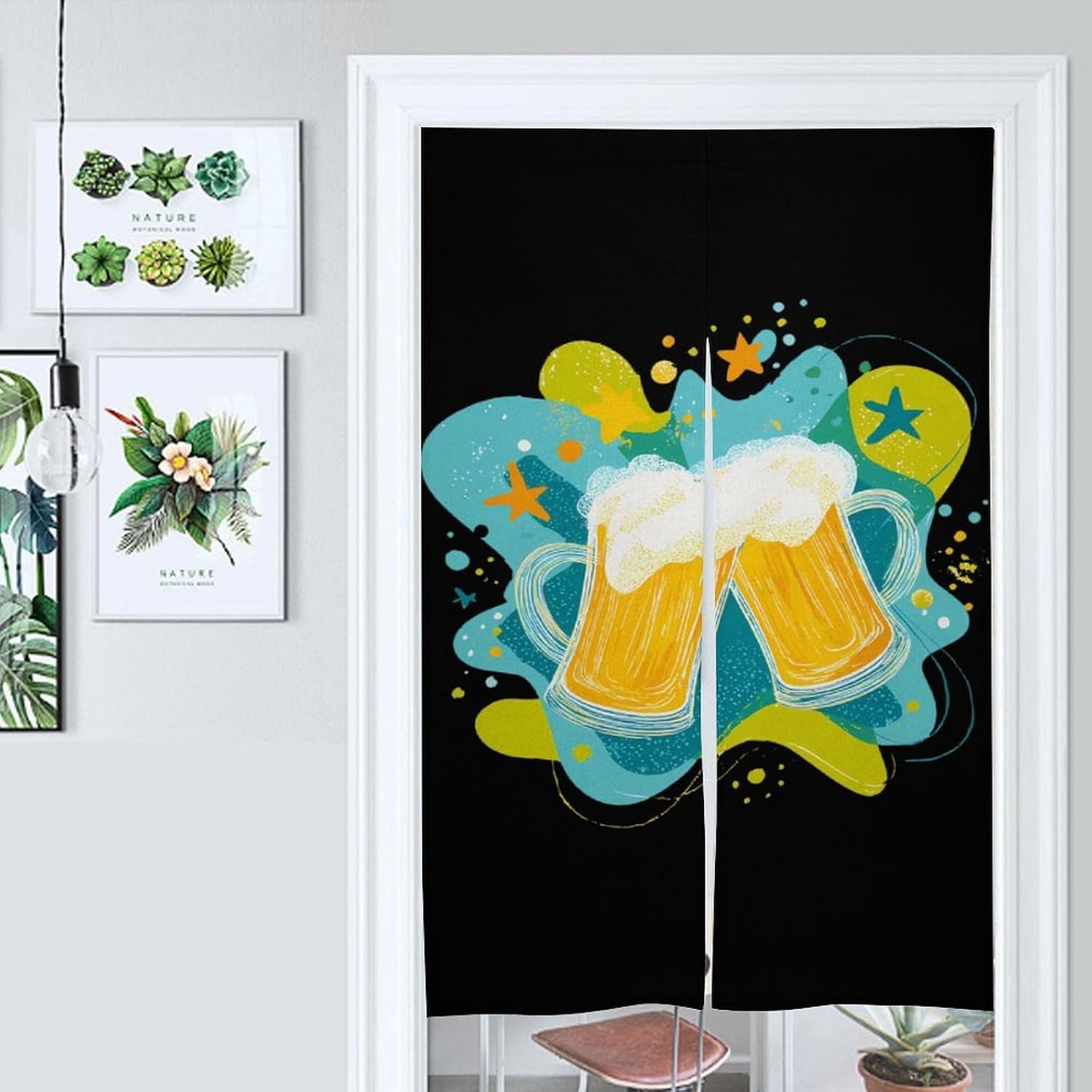 Cartoon Beer Mugs Doorway Curtain Insulated Room Divider Drapes | white linen,privacy curtains