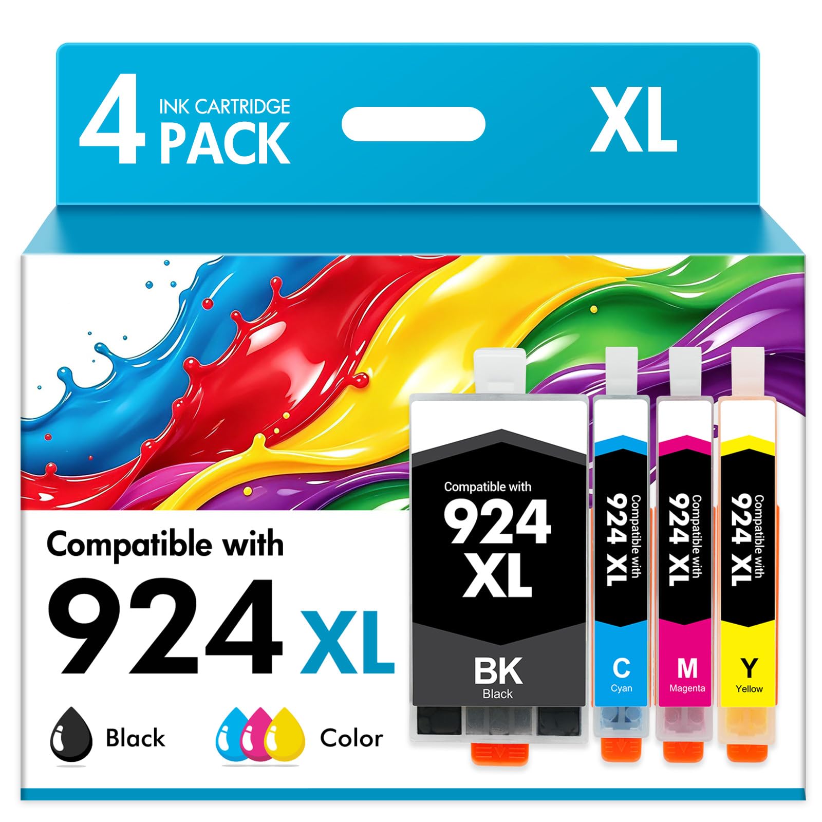 924 Standard Capacity Cartouches Multipack pour HP 8132e 8122e 8120e 8130e | Compatible pour HP 924 Pack de 4 Cartouches pour OfficeJet Pro 8120e 8130e 8125e 8124e Cartouches d'imprimante avec Puce