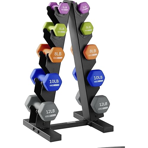 HolaHatha 2, 3, 5, 8, and 10 Pound Neoprene Dumbbell Free Hand Weight Set with Rack, Ideal for Home Exercises to Gain Tone and Definition, Pastel
