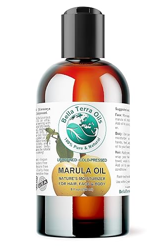 Bella Terra Oils Aceite de marula 8 oz prensado en frío Sin refinar Orgánico Un solo ingrediente Aceite de lujo Antienvejecimiento Rico en