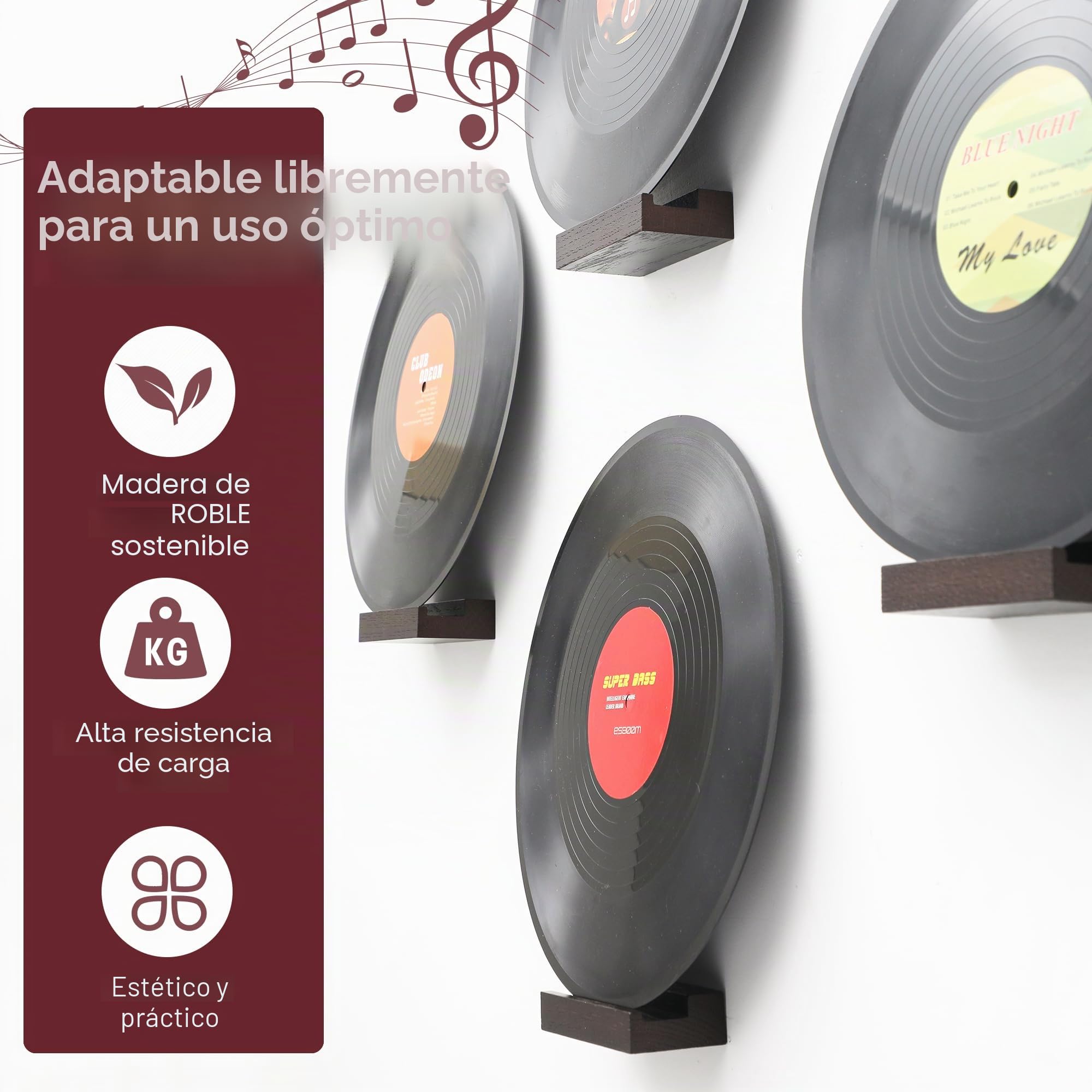 MITREL Juego De 12 Estantes De Madera De Roble Macizo, Estante De Pared para Discos, Soporte para Discos De Albumes, Estantes De Repisa De Fotos(Nogal Oscuro)