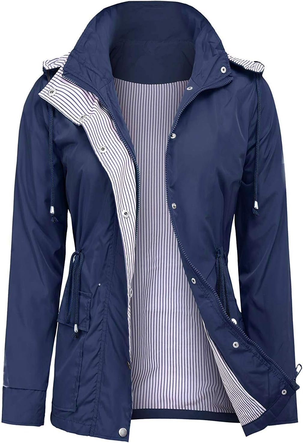 Womens' Waterproof Cool Raincoat Hooded Hiking Long Rain Jacket (Navy Blue,S)