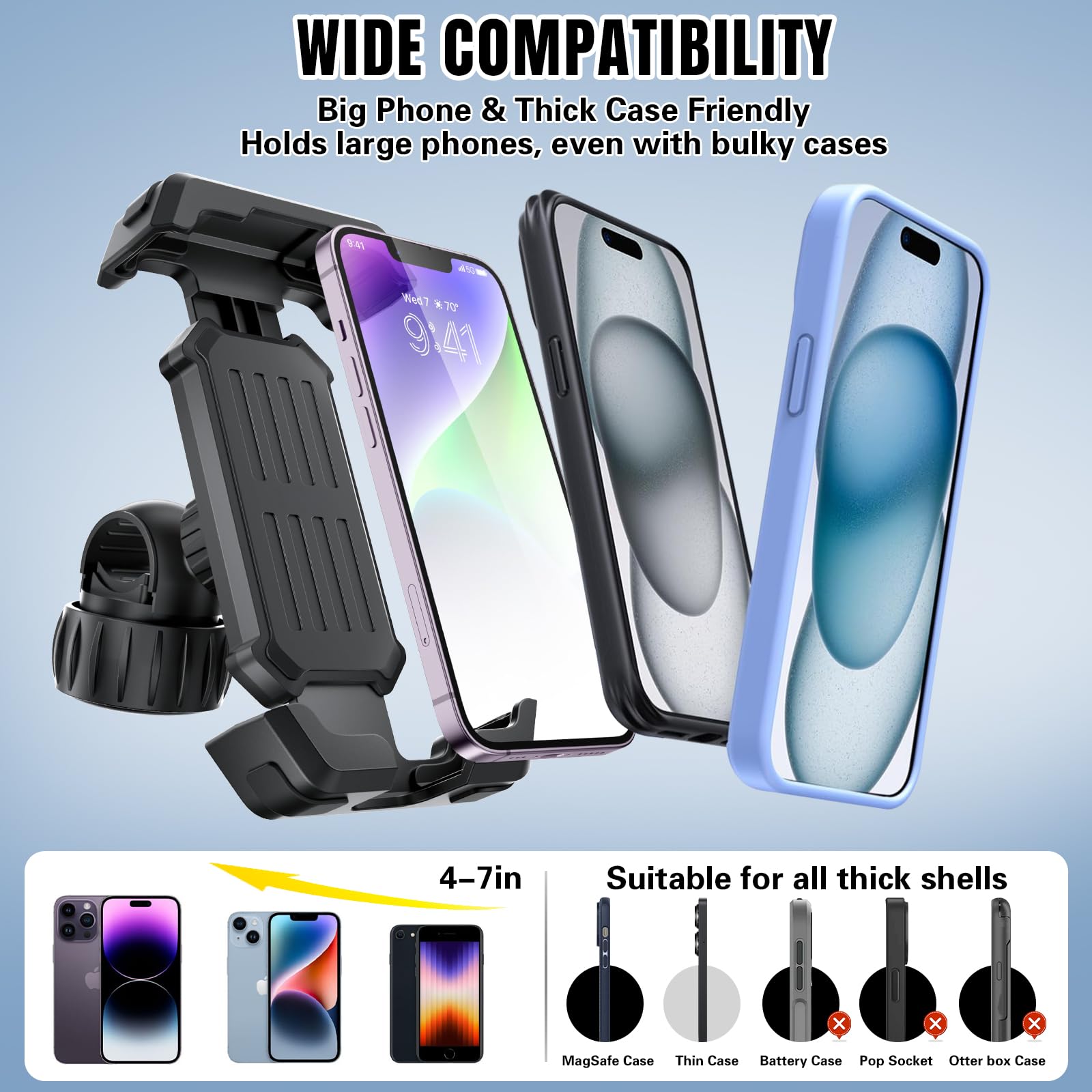 Soporte Móvil Bicicleta, Soporte Movil Moto con Protección de Silicona, 360° Rotación, Universal Soporte Manillar,Soporte Móvil Bicicleta Compatible con iPhone, Samsung 4,7-7" Smartphone — view 2