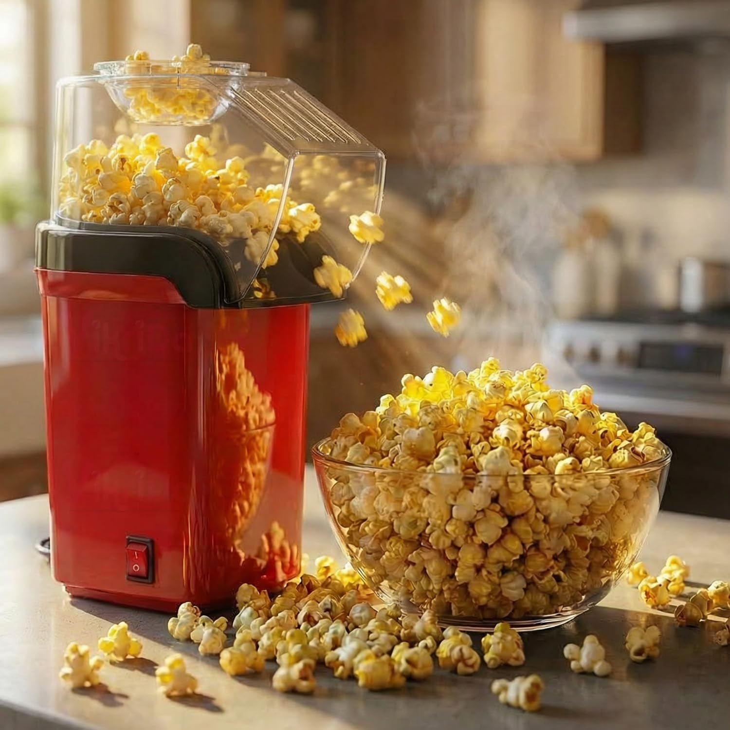 VikriDA (𝟏 𝐘𝐞𝐚𝐫 𝐰𝐚𝐫𝐫𝐚𝐧𝐭𝐲) Hot Air Popper, Electric Popcorn Maker Machine with 1200W, No oil needed, Healthy and Delicious Snack for Kids, Adults.Great for Holding Parties in Home