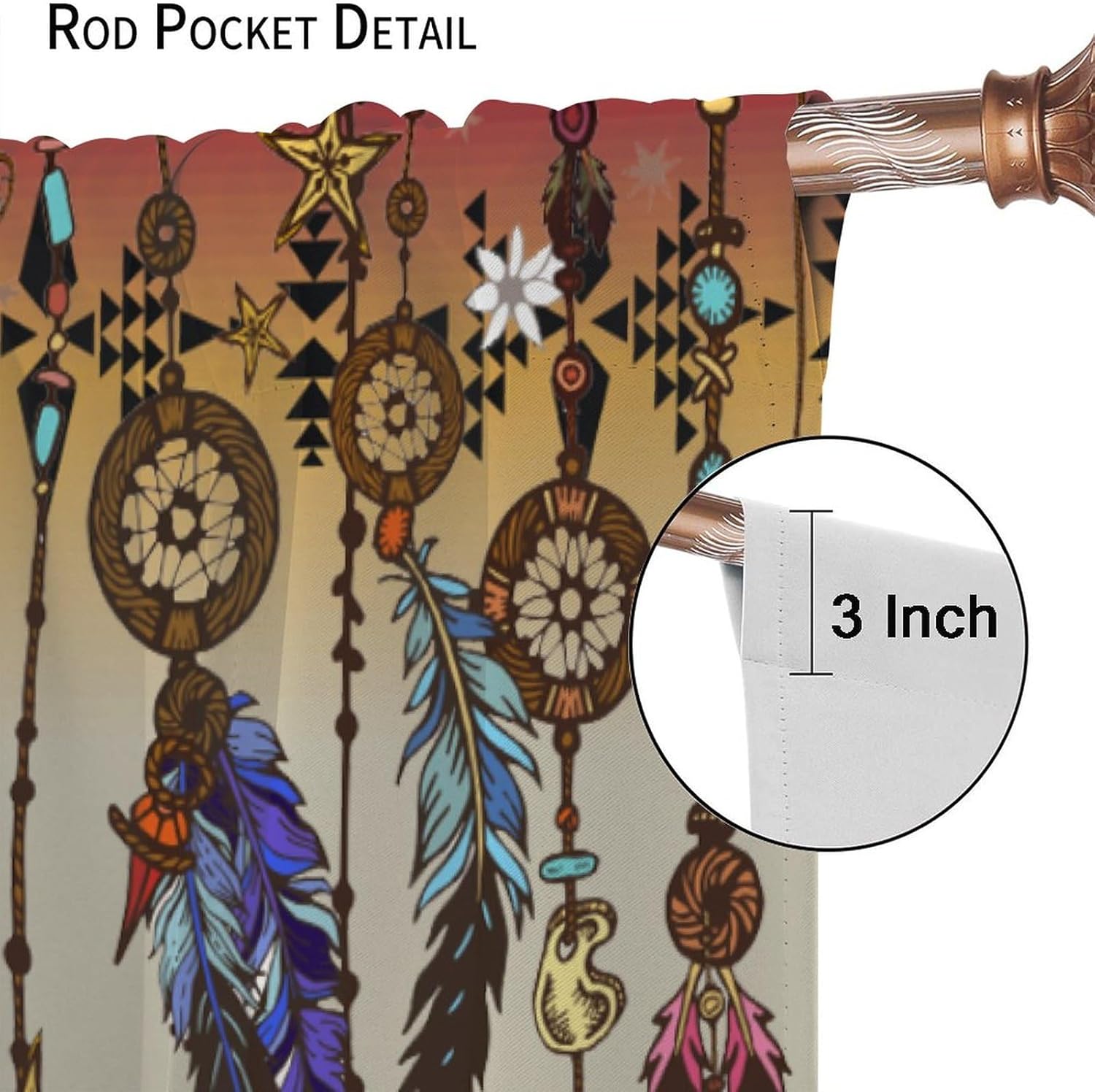 Aztec Curtains Southwestern Indigenous Tribes American Ethnic Patterns Western Boho Geometric Feather Patterns Printed Curtains Bedroom Living Room Decoration Blackout Curtains W42 * L45 Inches