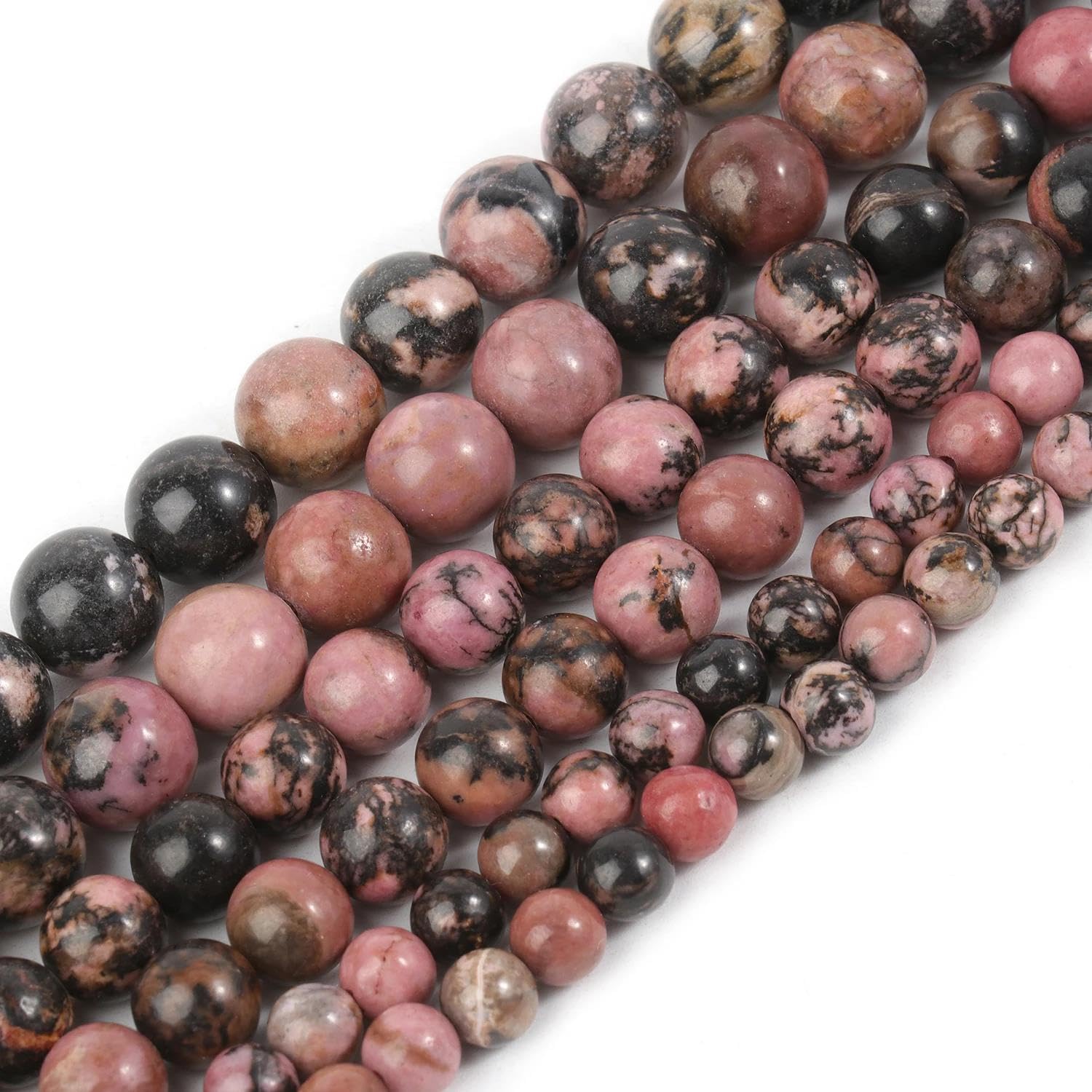 Kamień Naturalny Kolorowy Osad Morski Jaspis Wysokiej Jakości Kamień Leczniczy Koraliki Dystansowe Do Tworzenia Biżuterii DIY Bransoletka Naszyjnik,Rodonit Z Czarnej Koronki,8mm - Ok. 45szt