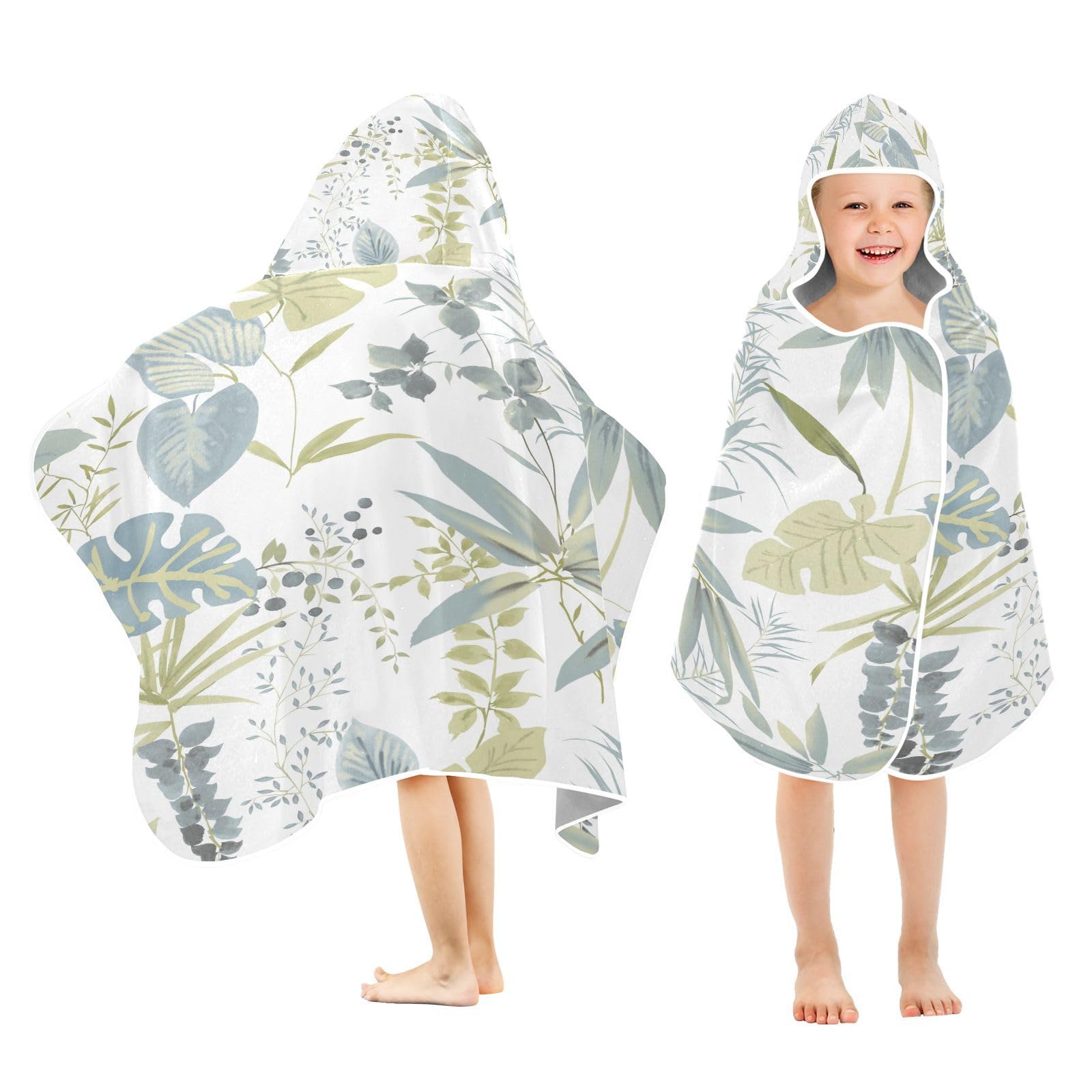 Kigai Palm Leaves Hooded Beach Towel for Kids Soft Absorbent Quick Dry Bath Towel with Hood Lightweight Toddler Shower Pool Bath Wrap for Boys Girls