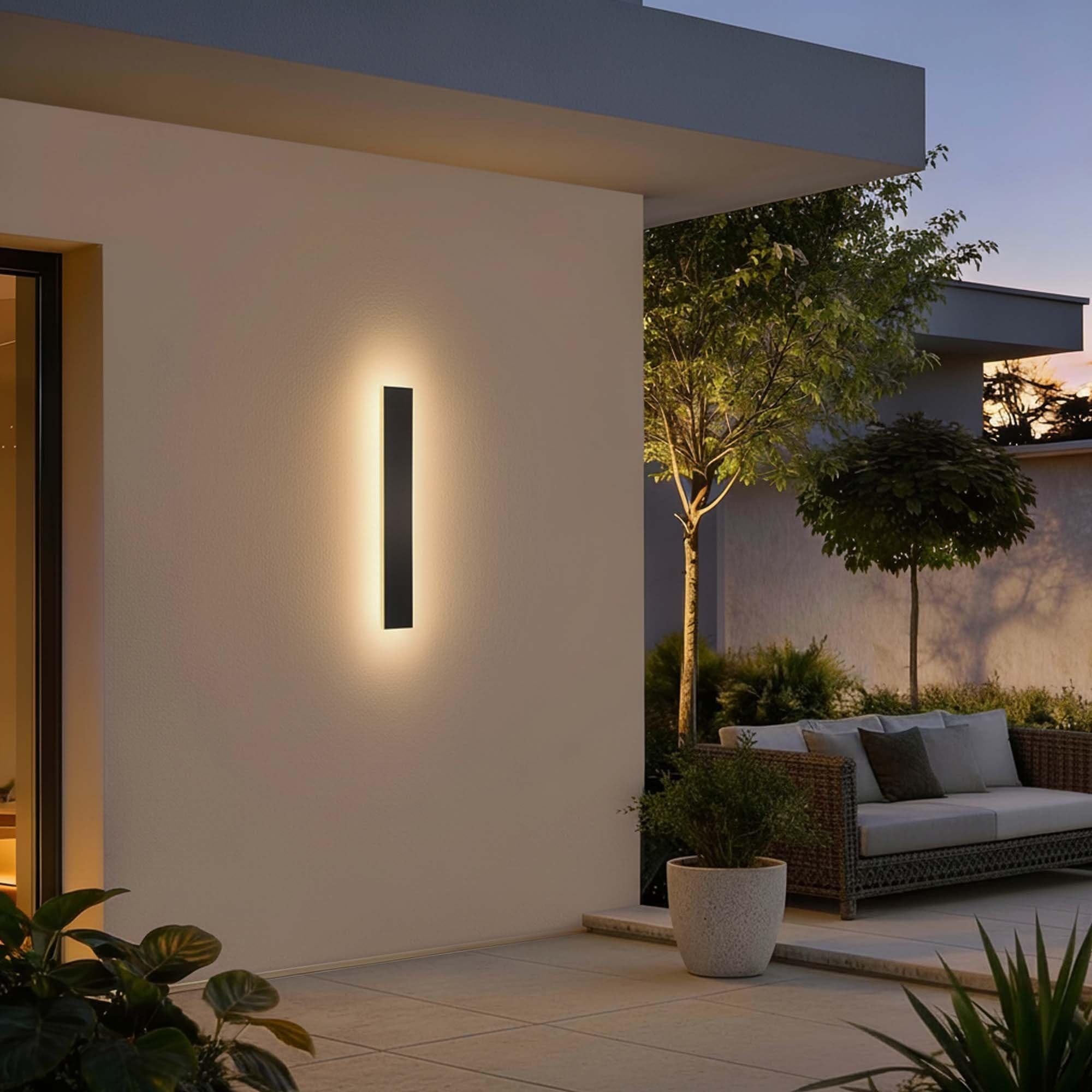 Ledvion - Długa lampa ścienna LED Villa długa, 60 cm, wodoszczelna IP65, 14 W, czarna, ciepła biel, 2700 K, żelazna obudowa, LED do ogrodu, na taras, do sypialni, salonu
