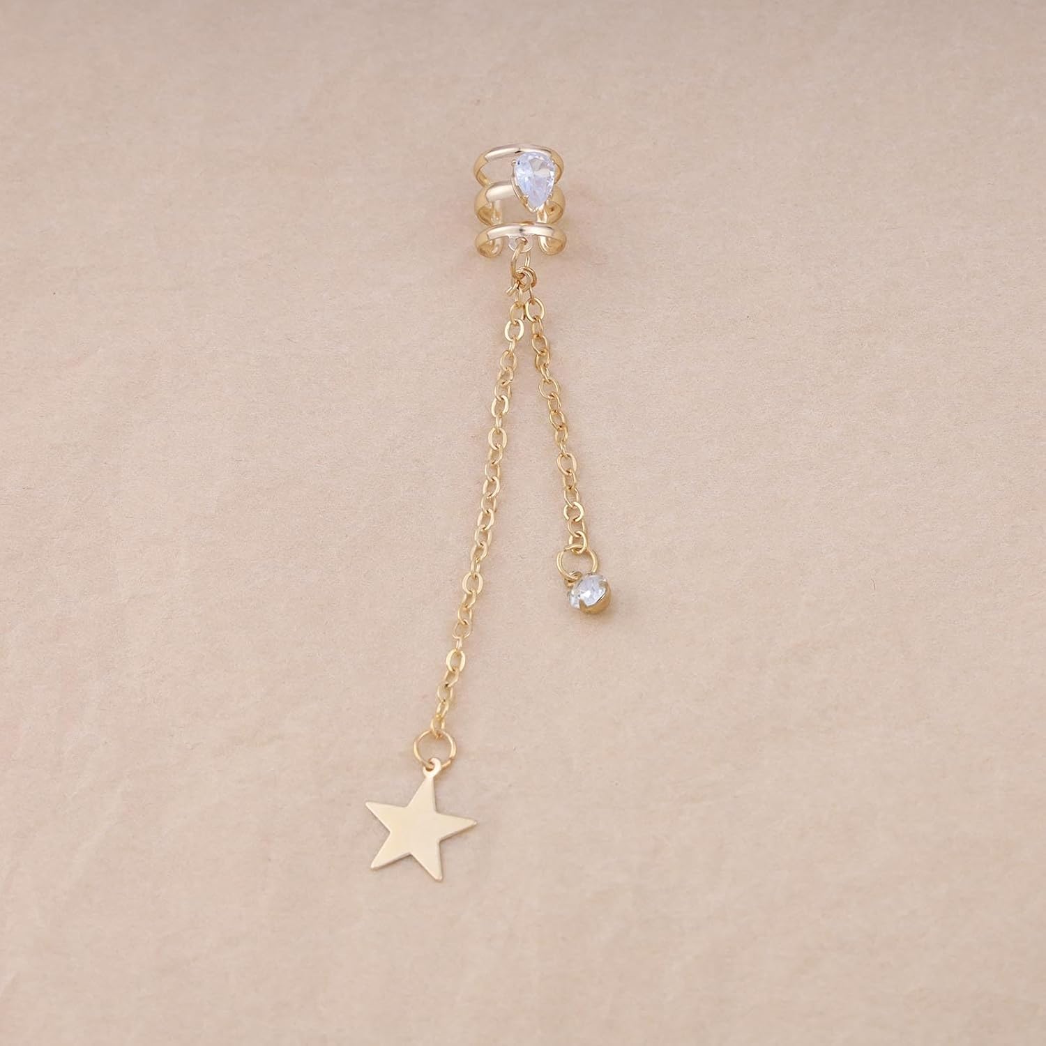 Bohemia Star Tassel Ear Cuff Earrings Gold Chain Drop Cartilage Cuff Earrings Crystal Dangle Wrap Cuff Earrings No Piercing Earrings Jewelry for Women - Image 5