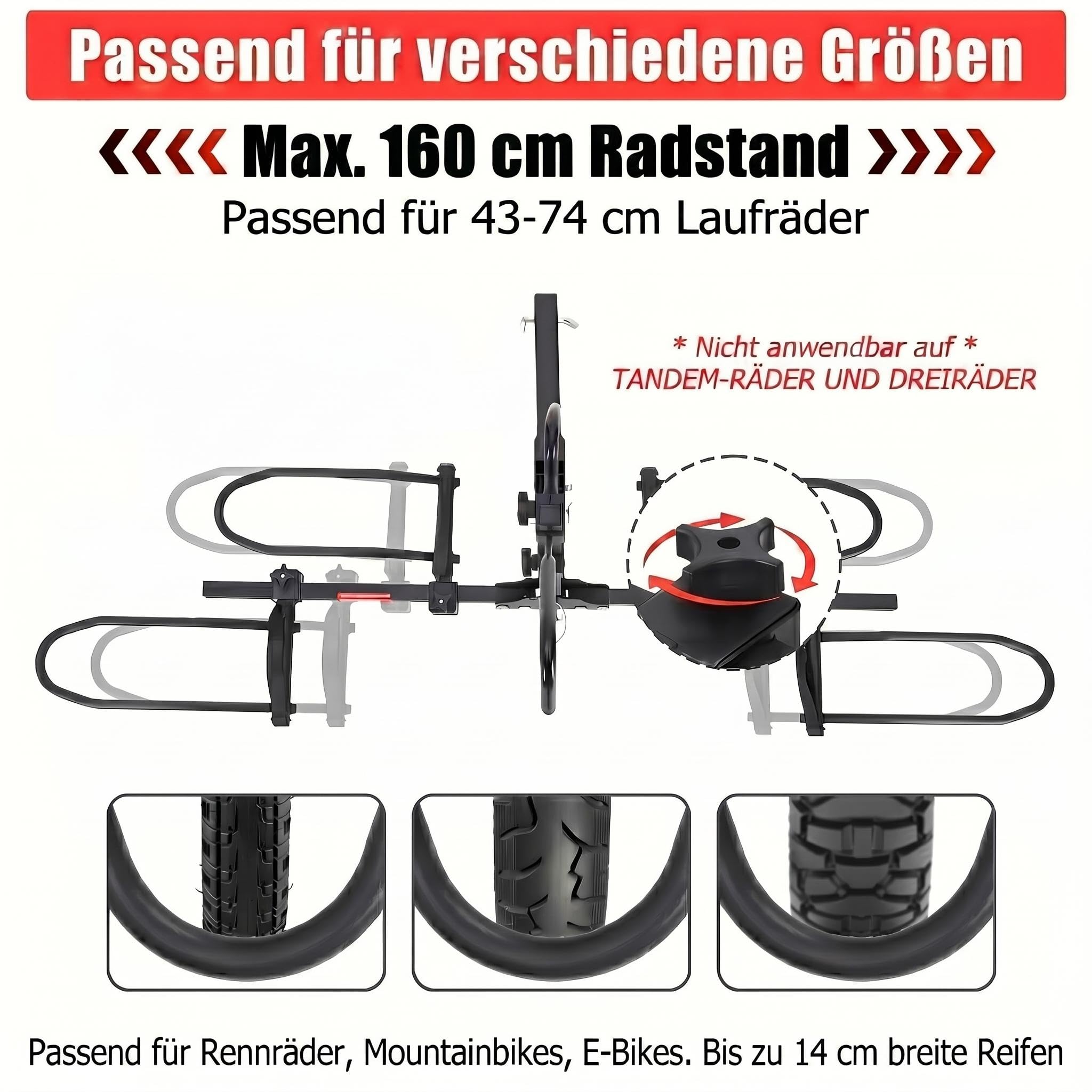 Fahrradträger Anhängerkupplung für 2 Fahrräder E-Bike, Universal Fahrradträger 68 kg Tragkraft mit Schlössern, Intelligente Neigung und Faltbar, 5 cm Anhängerhaken für die Meisten Auto/SUV