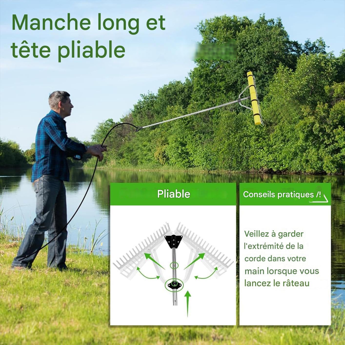 Rastrillo de Laguna Rastrillo Para Maleza De Lagos | Herramienta Flotante Para Eliminar Algas En Estanques Y Jardines