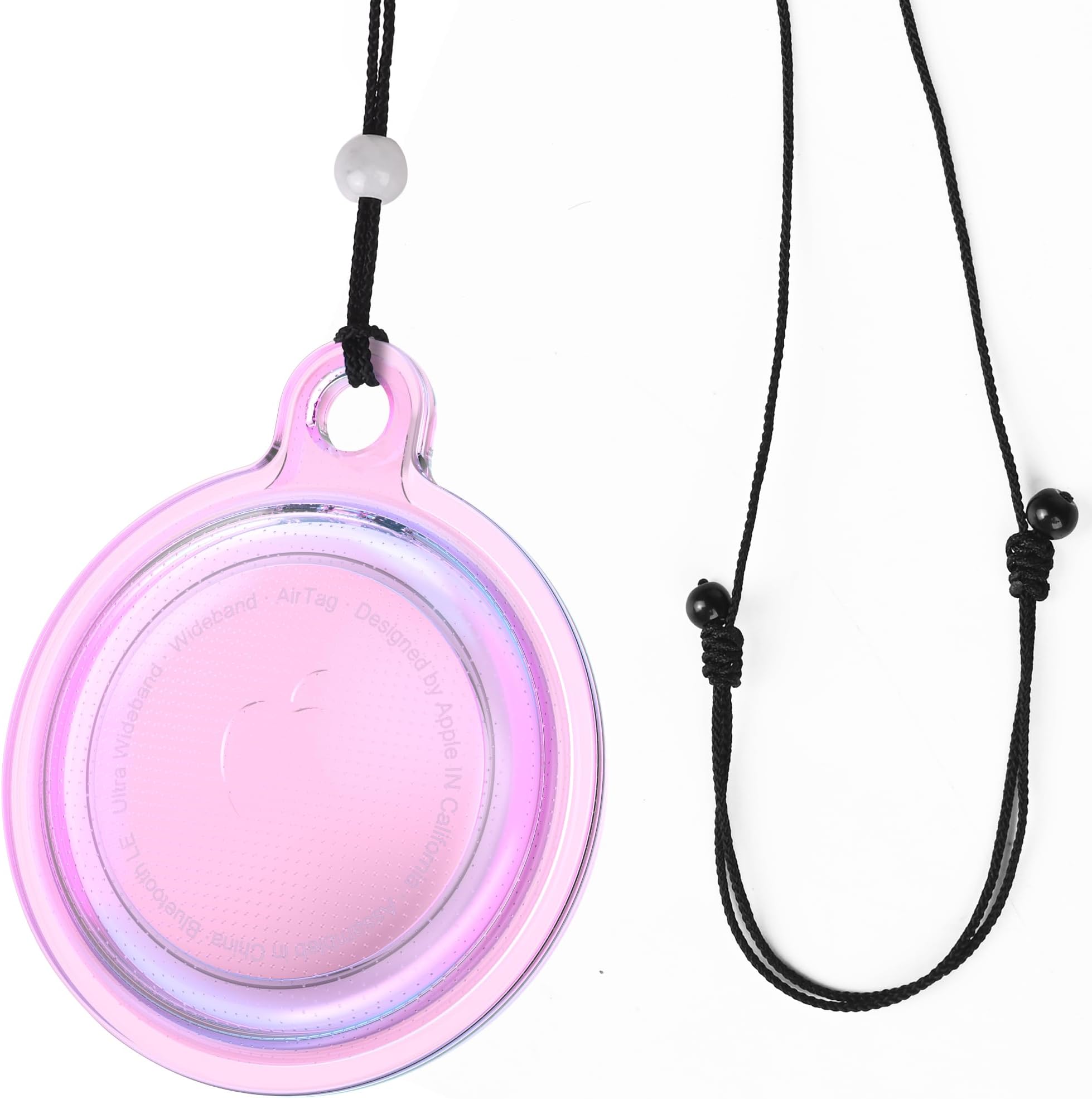 Necklace for AirTag- Holographic Prism Pink Silicone Case with Adjustable Braided Strap for Kids & Adults,Anti-Lost Tracking Accessory for Air Tag