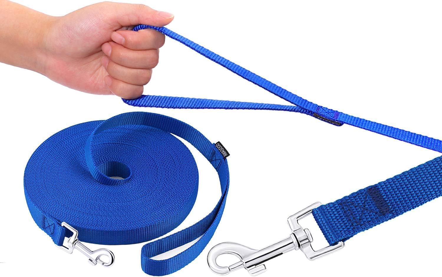 AMAGOOD Dog Leashes Heavy Duty 15ft 20ft 30ft 50ft 100ft Long Leashes-for Training,Tie Out(100Feet x 1Inch,Blue)