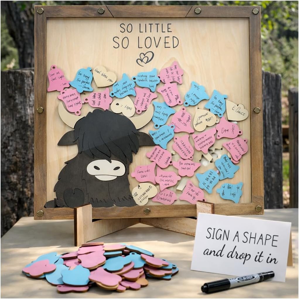 Baby Shower Guest Book Alternatives, Highland Cow Cowboy Baby Shower Decorations, Western Little Baby Shower Guest Book Frame Decor Centerpieces for Boy Girl