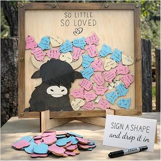 PARTYLOUD Baby Shower Guest Book Alternatives, Highland Cow Cowboy Baby Shower Decorations, Western Little Baby Shower Guest Book Frame Decor Centerpieces for Boy Girl