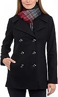 London Fog Women's Plus Size Double Breasted Wool Blend Peacoat with Scarf - Stylish Winter Coat