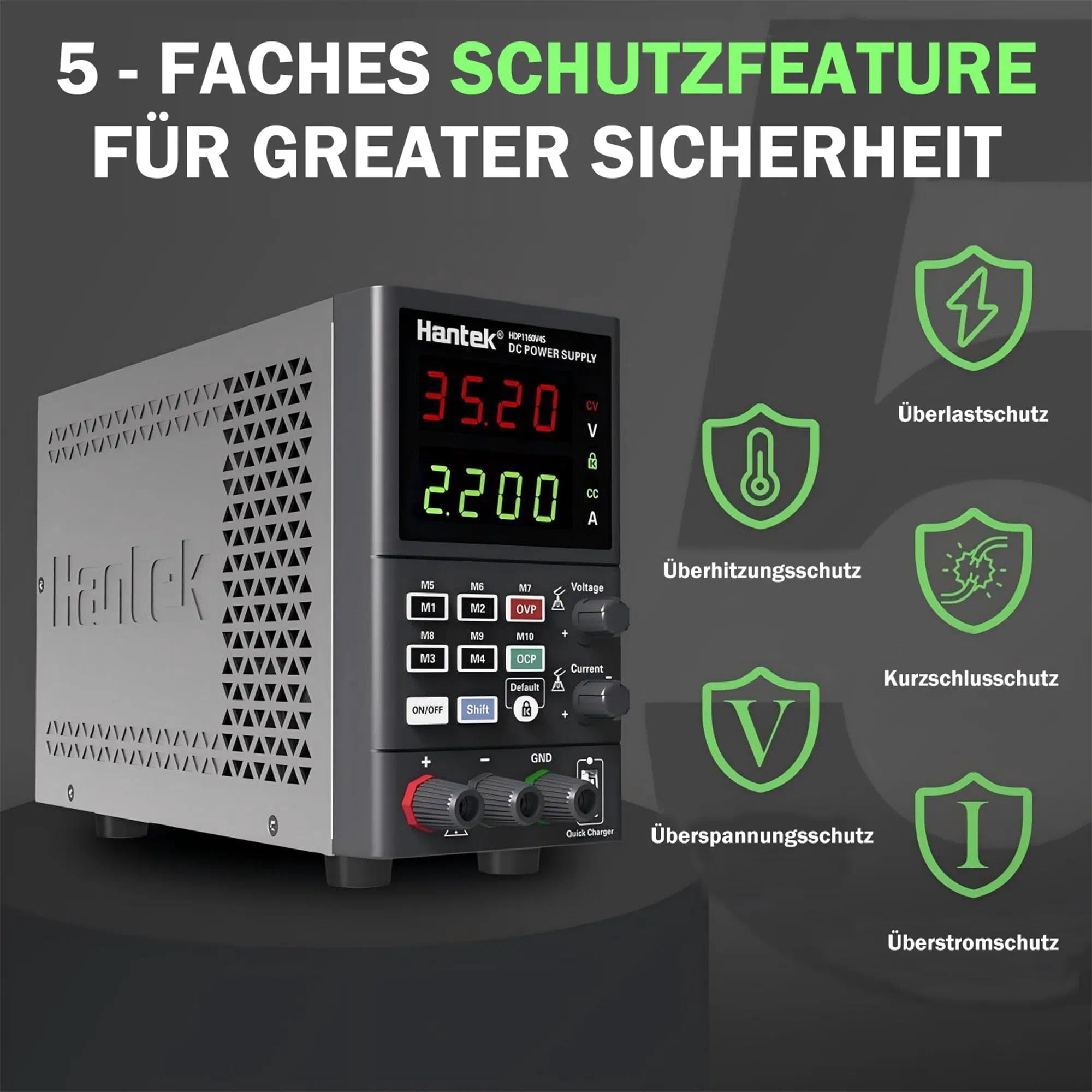 Hantek HDP1160V4S Programmierbares DC/AC Labornetzteil 160V 4A 180W 10-100mV/1mA 4-stelliger Display-Eingang 230V/115V Speicherfunktionen bis zu 10 Gruppen, Produktionslinie, Heimreparatur