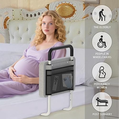 Miniatura 8 de Rieles de cama para adultos mayores, barandilla auxiliar de movilidad con acolchado, parachoques y bolsillo de almacenamiento, barra de apoyo médico