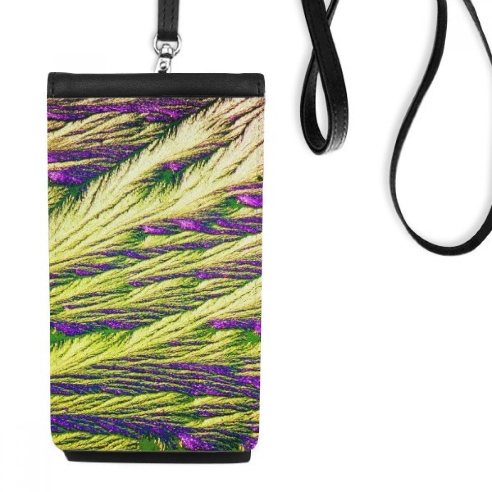 Sac à main suspendu téléphone en cuir noir avec motif roseaux et plumes élégantes