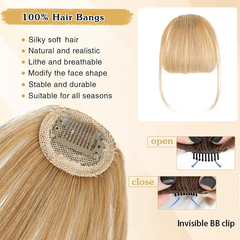 Clip in Fringe,Clip In Bangs for Women Hair Extensions Front Full Neat Human Hairpieces - Image 4