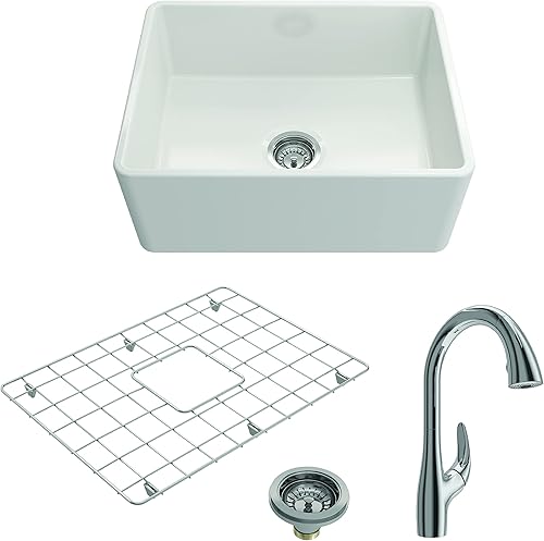 Miniatura 258 de BOCCHI Classico Farmhouse Delantal de arcilla refractaria delantera de 20 pulgadas. Fregadero de cocina de un solo tazón con rejilla inferior Café