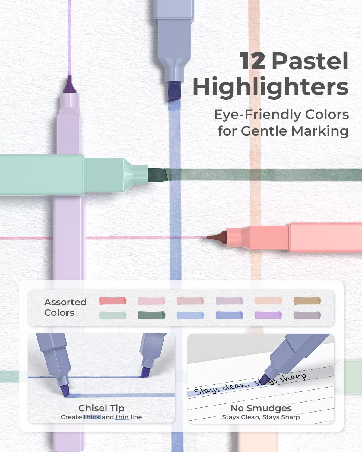 Four Candies 45 PCS School Supplies with Pen Case, 6 Gel Pens, 6 Art Mechanical Pencil Set, 12 Highlighters for College Essentials Office Stationery (Black)