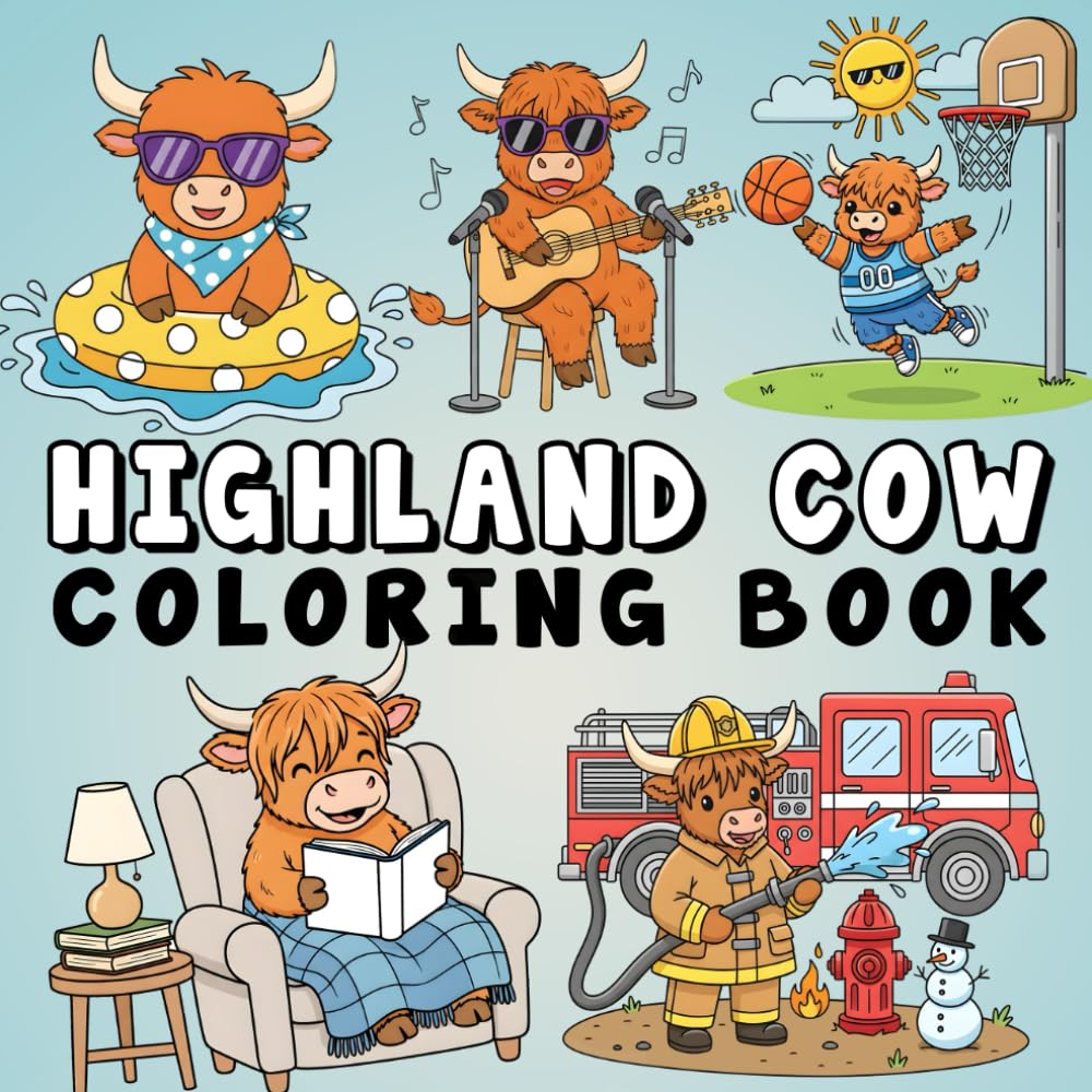 Highland Cow Coloring Book: 50+ Stunning Highland Cow Coloring Pages – Stress-Relieving, Simple, and Fun Designs for Adults and Teens