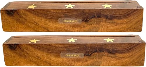 Vista 53 de Paquete de 2 quemadores de incienso de madera tipo ataúd - Incrustaciones de latón de 12 pulgadas - Compartimento de almacenamiento (Buddha)