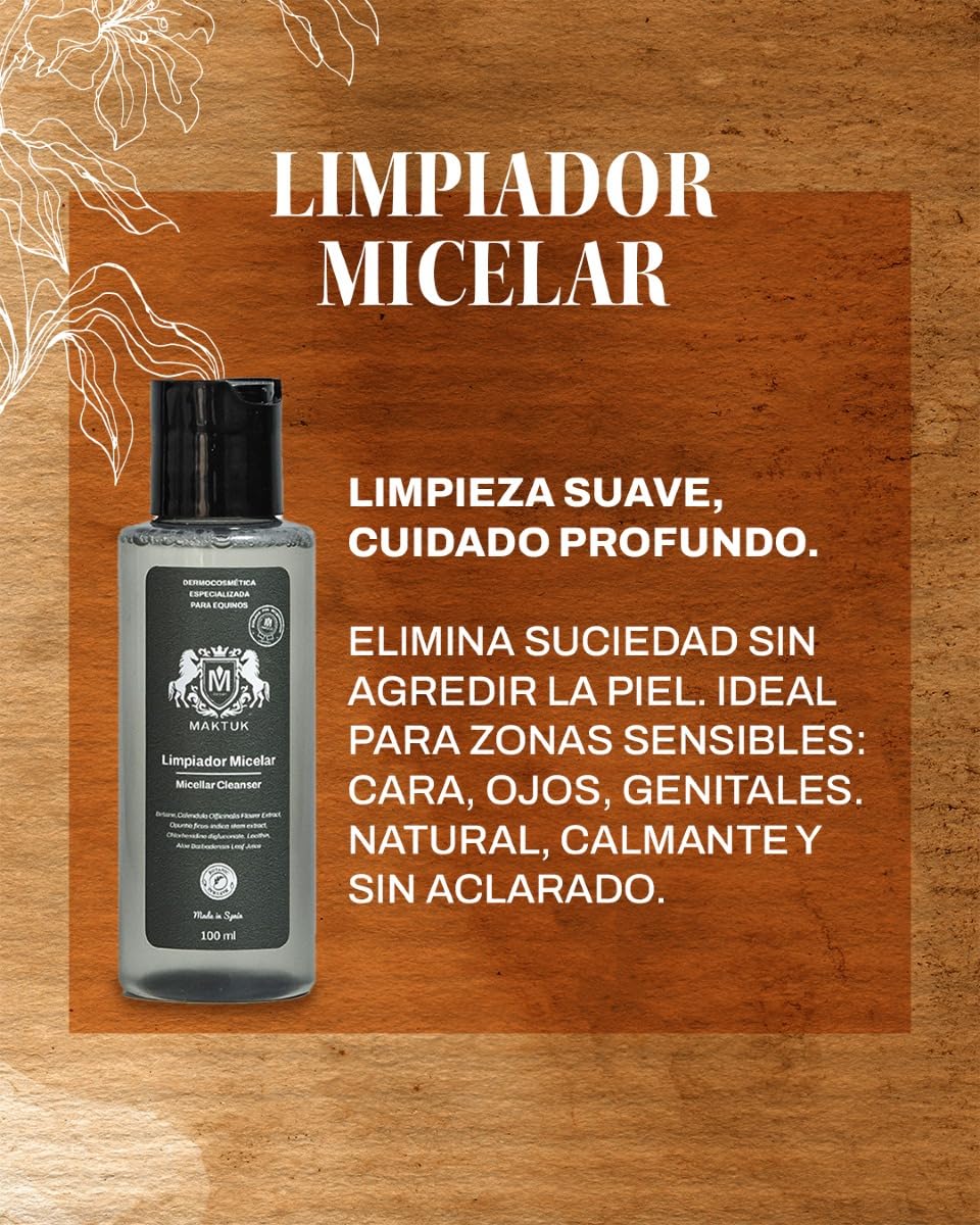 Opakowanie do pielęgnacji skóry dla koni, psów i kotów Maktuk Horses. Składa się z regenerującego kremu przeciwswędzącego I 200 ml I i Micelar Cleanser I 100 ml I