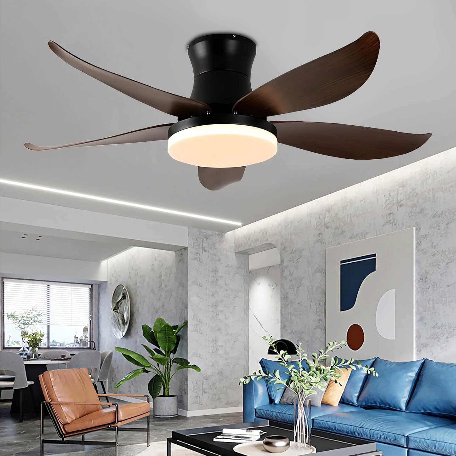 HXYSXHJUO Ceiling fan light 107CM Silent Chandelier LED 48W Dimmable Fan Light Pendant for Living Area Bedroom Kitchen Lights (Black)