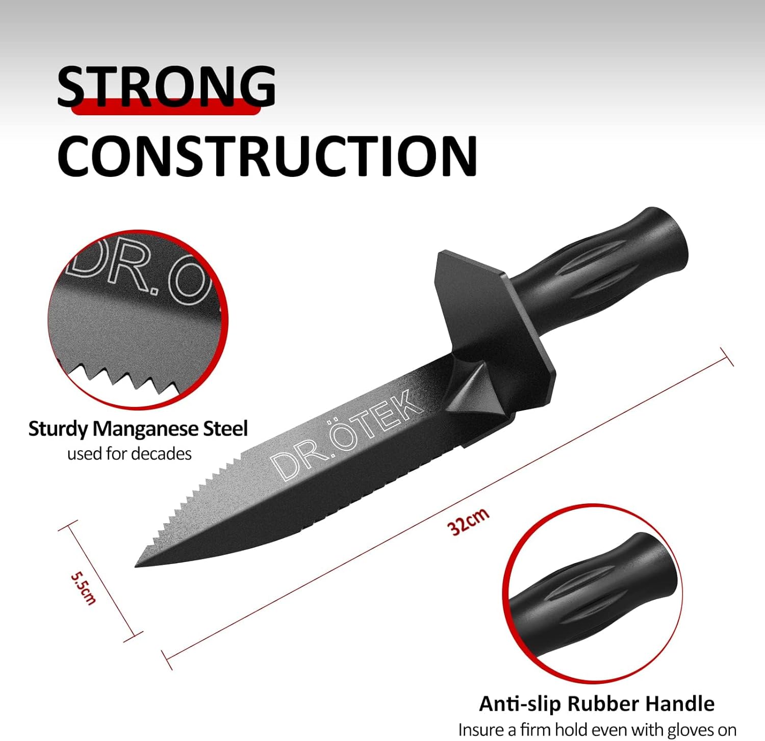 DR.ÖTEK Metal Detector Shovel for Digging, Heavy Duty Double Serrated Digging Tool with Carry Sheath, Metal Detecting Accessories, Edge Digger Trowel for Gardening, Camping, Landscaping