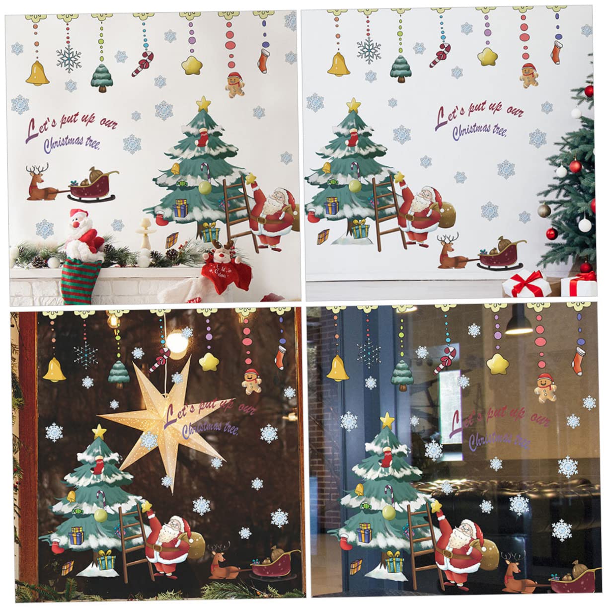 HOMSFOU 8pièces Autocollants De Noël Pour Fenêtres Décoration Festive Avec Père Noël Et Cloche Facile à Appliquer Retirer Parfaits Pour Vitrines Maison Ambiance Joyeuse Pour Fêtes