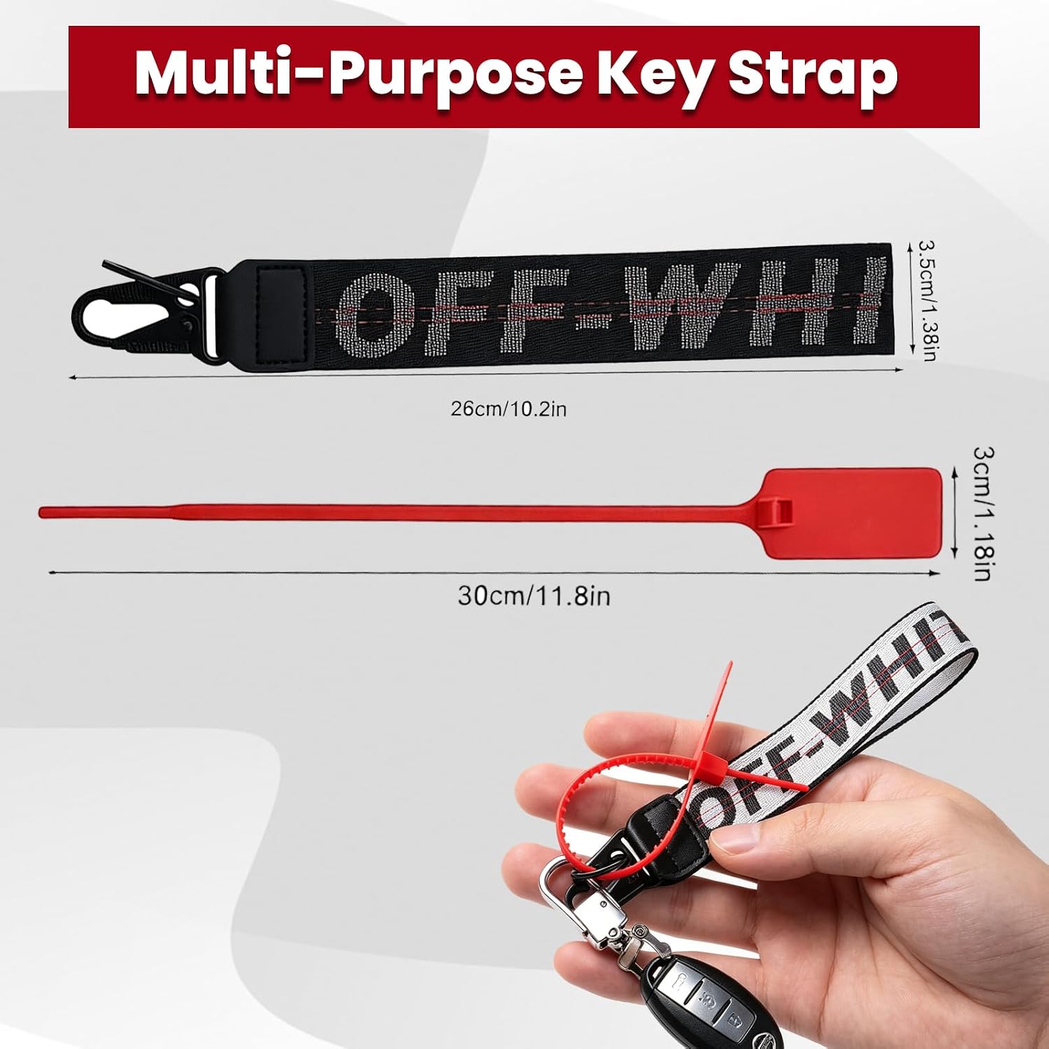 2PCS OFF Car Keychain,Classic Keychains for Women & Men,Stylish Fabric Wrist Strap Keychain for Car Keys,Wallets,Bags & Jeans Decoration (Black & Silver)