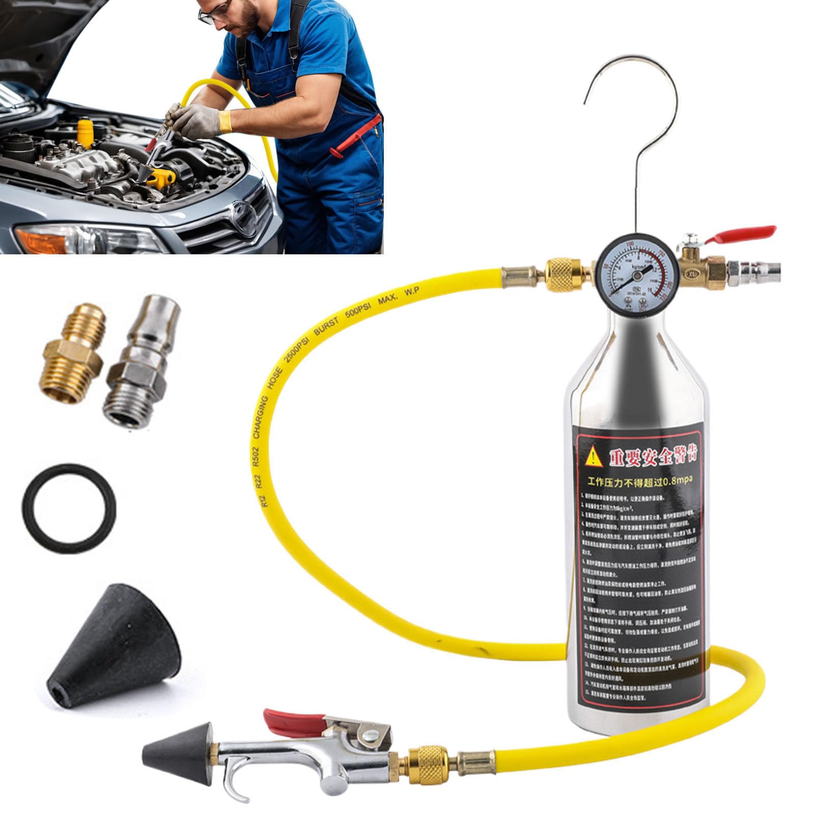 Kit Di Lavaggio A/C Set Tubi Flessibili Con Manometro Per Auto A/C Berlina | Set Lavaggio Tubi Condizionatore Auto Per Manutenzione Impianto A/C Di Auto, Camion, SUV, Furgoni, Campe